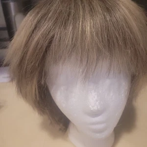 Medium Brown Hair Wig With Light Ash Brown Highlights Short Layered 10" Wig NWOT - Foto 1 di 6