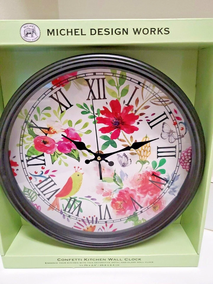 Michel Design Works LEMONS Wall Clock Metal & Glass Framed
