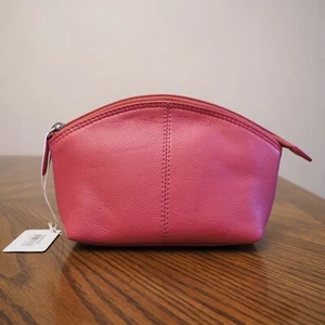 NWT ili New York Pink Genuine Leather Makeup Clutch Purse Cosmetic Bag - Picture 1 of 2