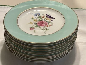 12 platos de porcelana de hueso floral borde verde Royal Worcester Miranda 8 pulgadas Inglaterra - Imagen 1 de 18