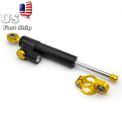 Amortiguador de dirección universal negro y dorado para motocicleta estabilizador control lineal seguridad Foto 1 de 4