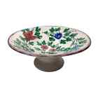 Italian Majolica Pedestal Bowl Floral Hand Painted Artisan Ceramic Wheel Thrown