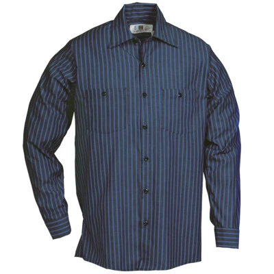 Striped Work Shirts 2 Pocket Industrial Uniform Mechanic Long Sleeve REED - Image 1 of 4