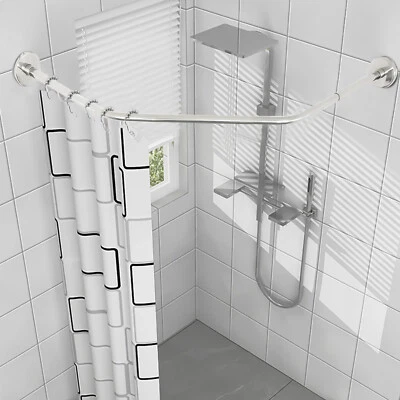 Corner Shower Curtain Rod Adjustable Stainless Steel Curved Shaped Rack Bathroom - Image 1 of 4