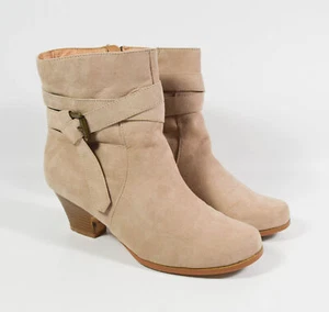 Comfortview Tan Faux Suede Low Heel Zip Up Ankle Boots Booties Sz 7.5M - Picture 1 of 7