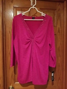 RAFAELLA Fuchsia V-Ausschnitt Perlen Tunika Top 1X Neu mit Etikett - Bild 1 von 3