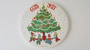 Berggren Stoneware Swedish Merry Christmas Tree Elves Gnomes 9 " TRIVET God Jul - Picture 1 of 6
