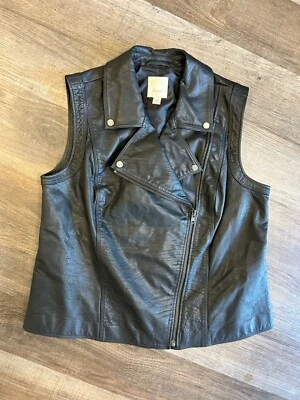 Sejour EUC black genuine leather motorcycle biker jacket modern vest 16W - Image 1 of 4