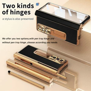 For Samsung Galaxy Z Fold4/Fold3 5G Leather Metal Stand Screen Case Cover Stylus - Zdjęcie 1 z 10