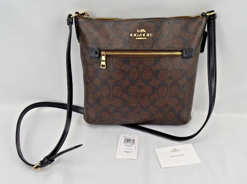 Borsa a tracolla Coach Signature Rowan File C1554 tela rivestita marrone nero