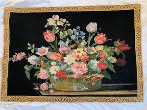 VTG Floral Bouquet Wall Tapestry Art 37" X 53" French 9077 - Picture 1 of 6