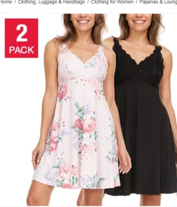 FN Flora Nikrooz Lace Chemise Women Size XL Stretch Microfiber Black Rose 2-PK - Picture 1 of 5