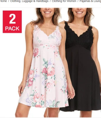 FN Flora Nikrooz Lace Chemise Women Size XL Stretch Microfiber Black Rose 2-PK - Image 1 of 4