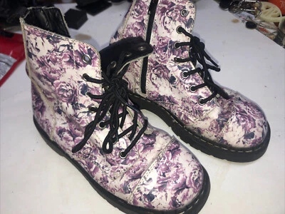 Women TUK Anarchic T2217 White/Purple Flowers Leather Boot Side Zip sz US 7 - Image 1 of 4