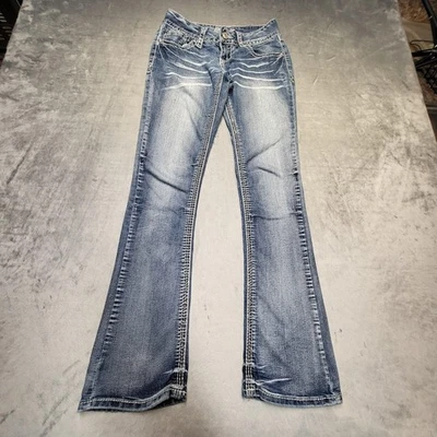 Amethyst Jeans Juniors 1 Light Wash Bootcut Sequin Embroidered Stretch Denim - Image 1 of 4