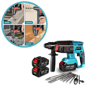 SDS Plus Akku-Bohrhammer 650W + 2 Akkus 1,5Ah + 10 Zubehörteile - Bild 1 von 11