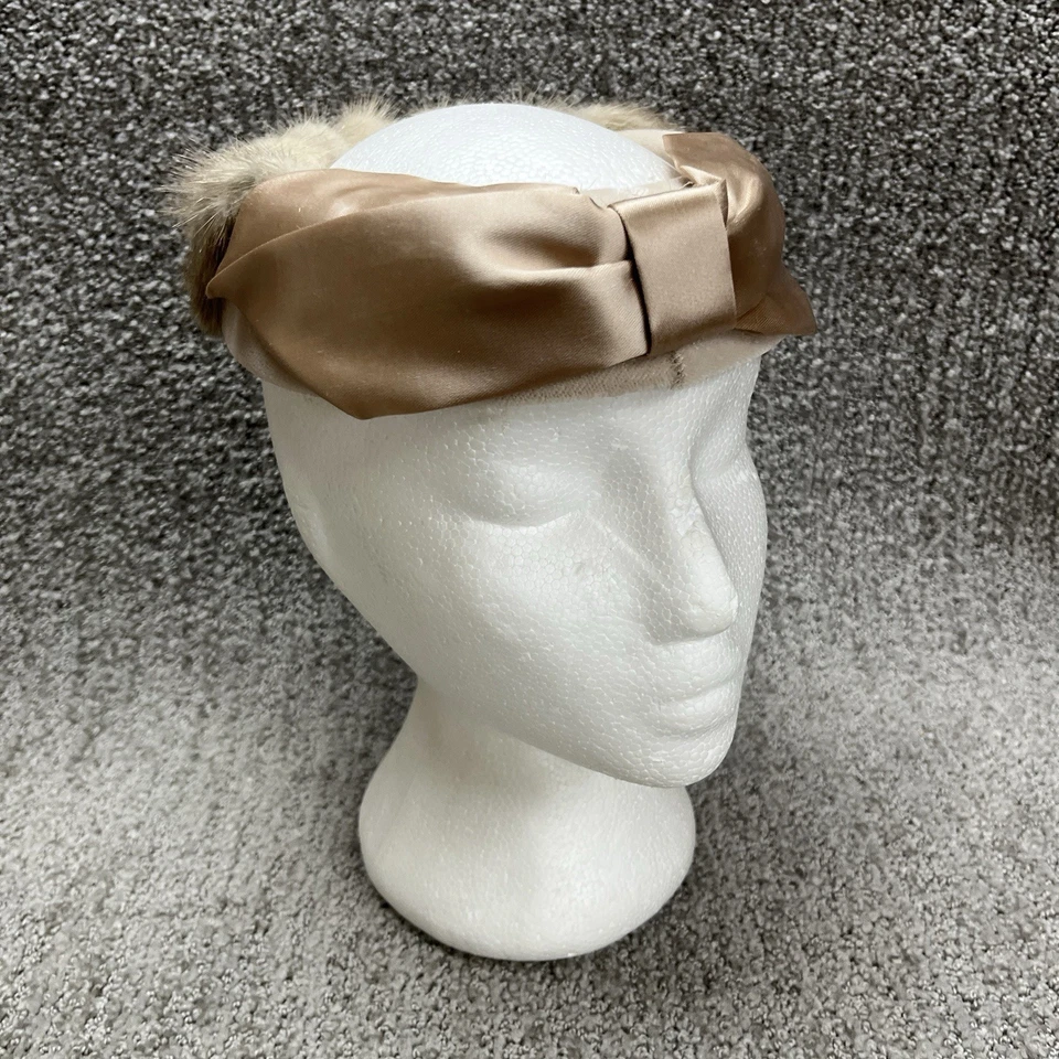Sombrero Fascinador Vintage Mediados de Siglo Años 50 60 Piel de Visón y Cinta Frontal Halo Sombrero Foto 1 de 4