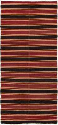 Vintage Hand Woven Traditional Kilim Rug 4'4" x 9'11" Oriental Wool Carpet - Image 1 of 4