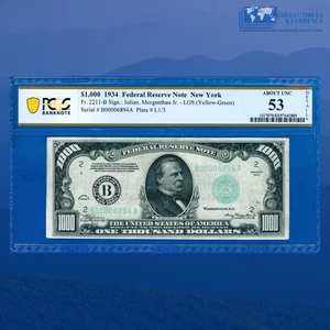 Fr.2211-B 1934 $1000 One Thousand Dollars FRN New York, PCGS AU 53 #06894 - Picture 1 of 3