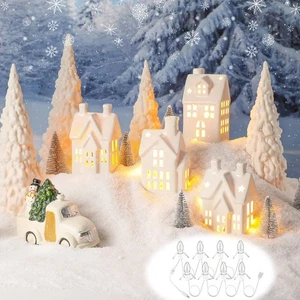 17 Piezas Cerámica Blanca Navidad Pueblo Juegos LED Iluminado Cerámica Invierno Villag... - Imagen 1 de 7