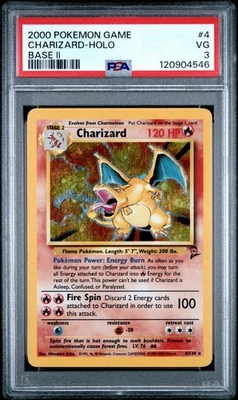 CHARIZARD 2000 Pokémon Base II Holo with Swirl 4/130 - PSA 3 - Image 1 of 2