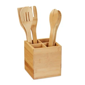 Soporte utensilios de cocina 4 compartimentos natural soporte para cubiertos - Imagen 1 de 9