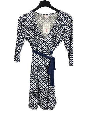Lularoe Michelle S Geometric Wrap Dress Midi Navy Blue White 3/4 Sleeve New - Image 1 of 4