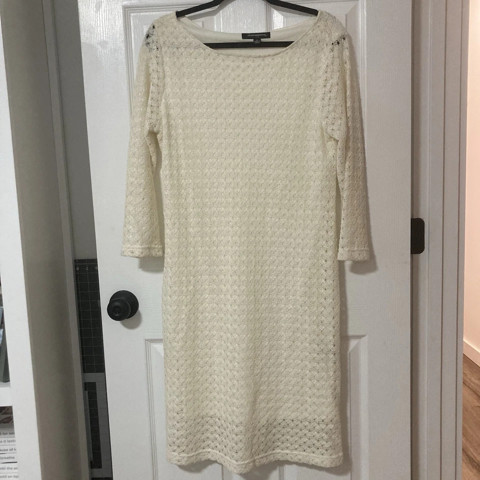 Vestido para mujer talla 14 blanco roto tejido mangas Sharagono playa boho crucero costero Foto 1 de 4