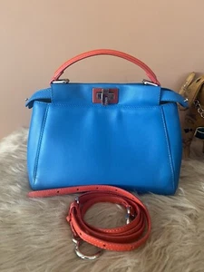 Authentic Fendi Mini Peekaboo Blue And Red Handbag Sling Bag Preloved - Picture 1 of 24