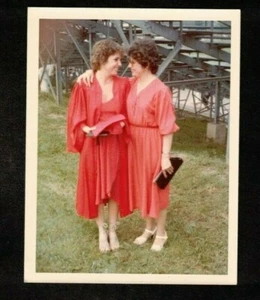 Vintage Photograph Two Women in Graduation Gowns Hugging - Picture 1 of 1