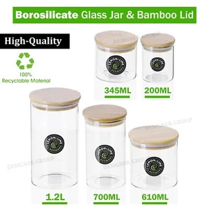 Glass Container Jar & Bamboo Lid Meal Food Storage Airtight Bottles Kitchen AU - Picture 1 of 12