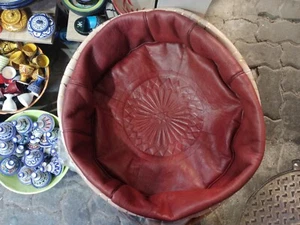 Moroccan Genuine Leather Boho Ottoman Footstool Pouffe - Picture 1 of 6