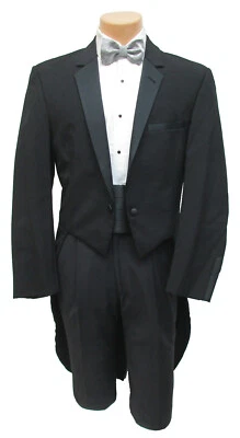 Abrigo Esmoquin Negro Perry Ellis Para Hombre Colas Largas Blanco Corbata Boda Albañil 38XL Foto 1 de 4