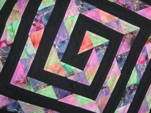 Handmade Quilted Table Topper Hand Dyed Fabric with Solid Black Spiral - Picture 1 of 9