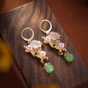 Fashion Silver Flower Zircon Pearl Ear Drop Earrings Women Wedding Jewelry Gift