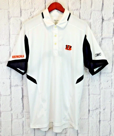Reebok Cincinnati Bengals Polo Shirt Mens M White NFL Short Sleeve Cover