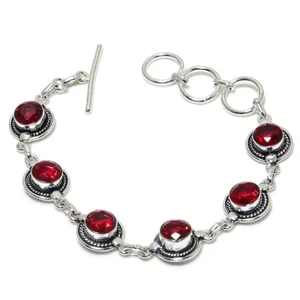 Pink Rubellite Gemstone Handmade 925 Sterling Silver Jewelry Bracelet Sz 7-8" - Picture 1 of 1