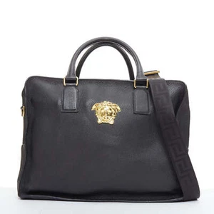VERSACE Medusa Palazzo Negro Piel de becerro Oro Emblema Portátil Maletín Bolso - Imagen 1 de 11