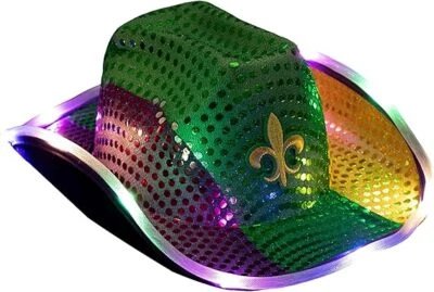 Adult LED Light-Up Sequin Cowboy Hat, Mardi Gras Costume Accessory, Shiny Purple - Image 1 of 4
