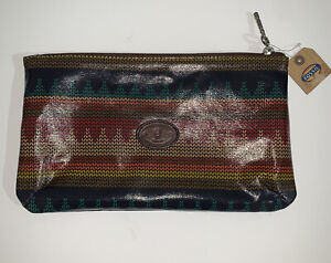 Fossil Key Per Coated Canvas Cosmetic Makeup Clutch Pouch Blue Red Green Stripe