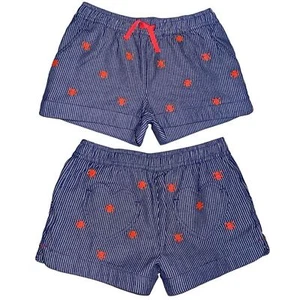 Mini Boden Girls 10 Years Railroad Stripe Neon Skull Cotton Shorts Heart Pockets - Picture 1 of 7