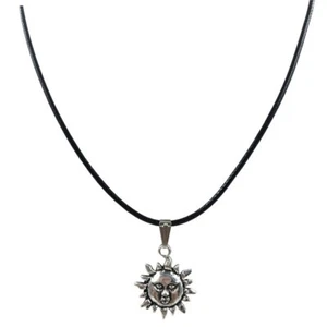 Black Choker Silver Plated Sun Face Necklace - Picture 1 of 1