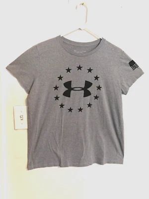 Camisa Under Armour Heatgear para mujer L gris suelta logotipo bandera de Estados Unidos top manga corta Foto 1 de 4