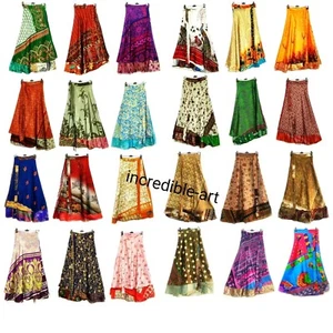10 PC Vintage Silk Sari Recycled Magic Wrap Around Skirt Reversible Women Dress - Picture 1 of 6