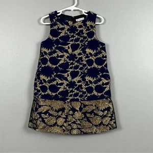 Crewcuts Holiday Sleeveless Dress Navy Gold Size 5 Pockets Christmas - Picture 1 of 4