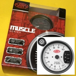SAAS Muscle SG-TAC5W Tachometer 0-10000 RPM Tacho White 125mm 5" - Picture 1 of 4