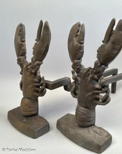 Andirons antiguos raros de langosta de hierro fundido - Imagen 1 de 5