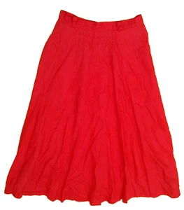 Ann Tjian for Kenar women's linen skirt size 14 pleats red buttons down the back - Picture 1 of 7