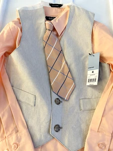 George Boys 4 Piece Vest Tie Suit Size 4 Orange Beige - Picture 1 of 7