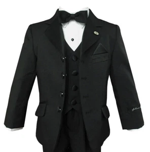 JL5022 Johnnie Lene Kids Boys' Black Tuxedo Dress Suit Set Sizes Baby to Teen - Picture 1 of 4